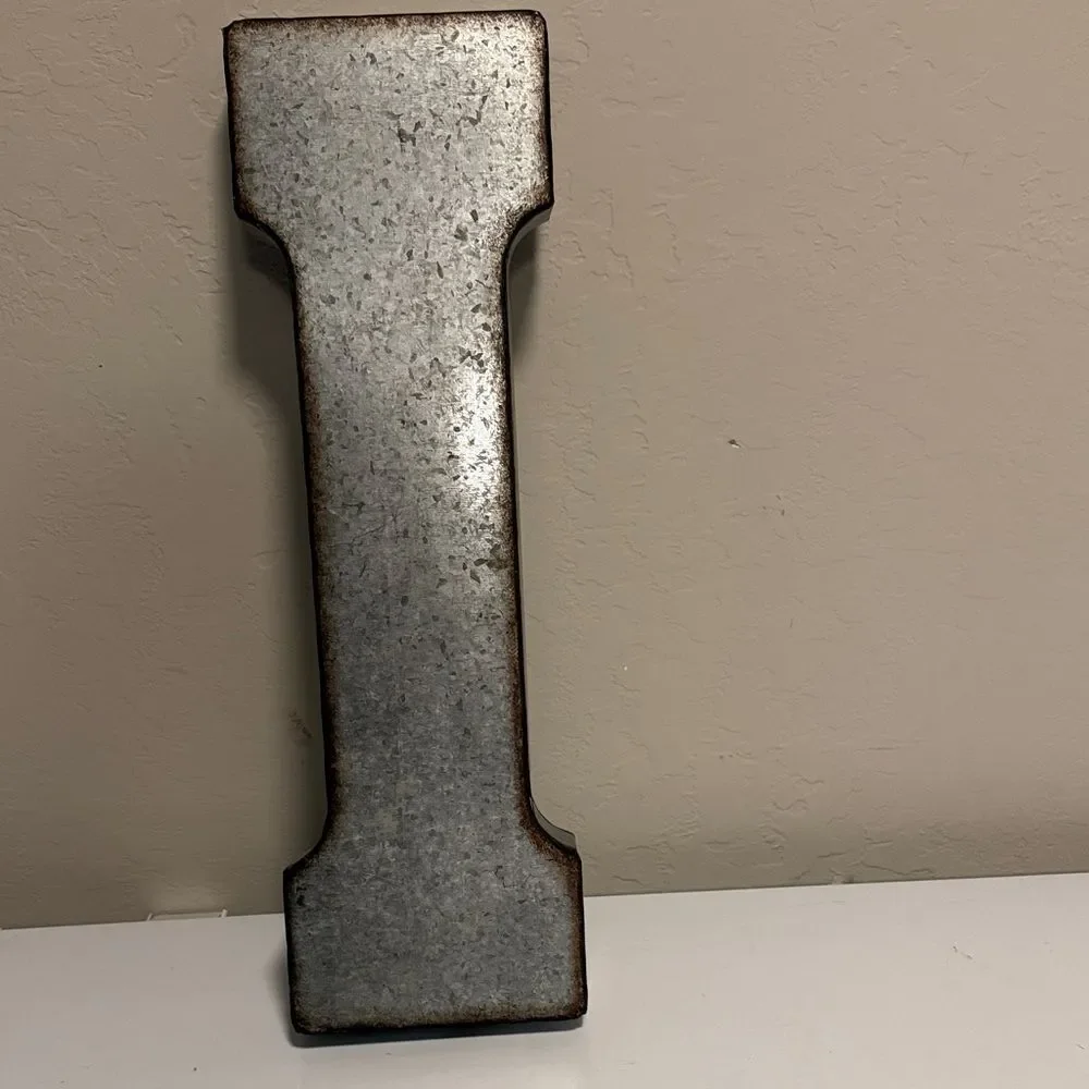 Galvanized Metal Letter I Wall Decor - Industrial Silver